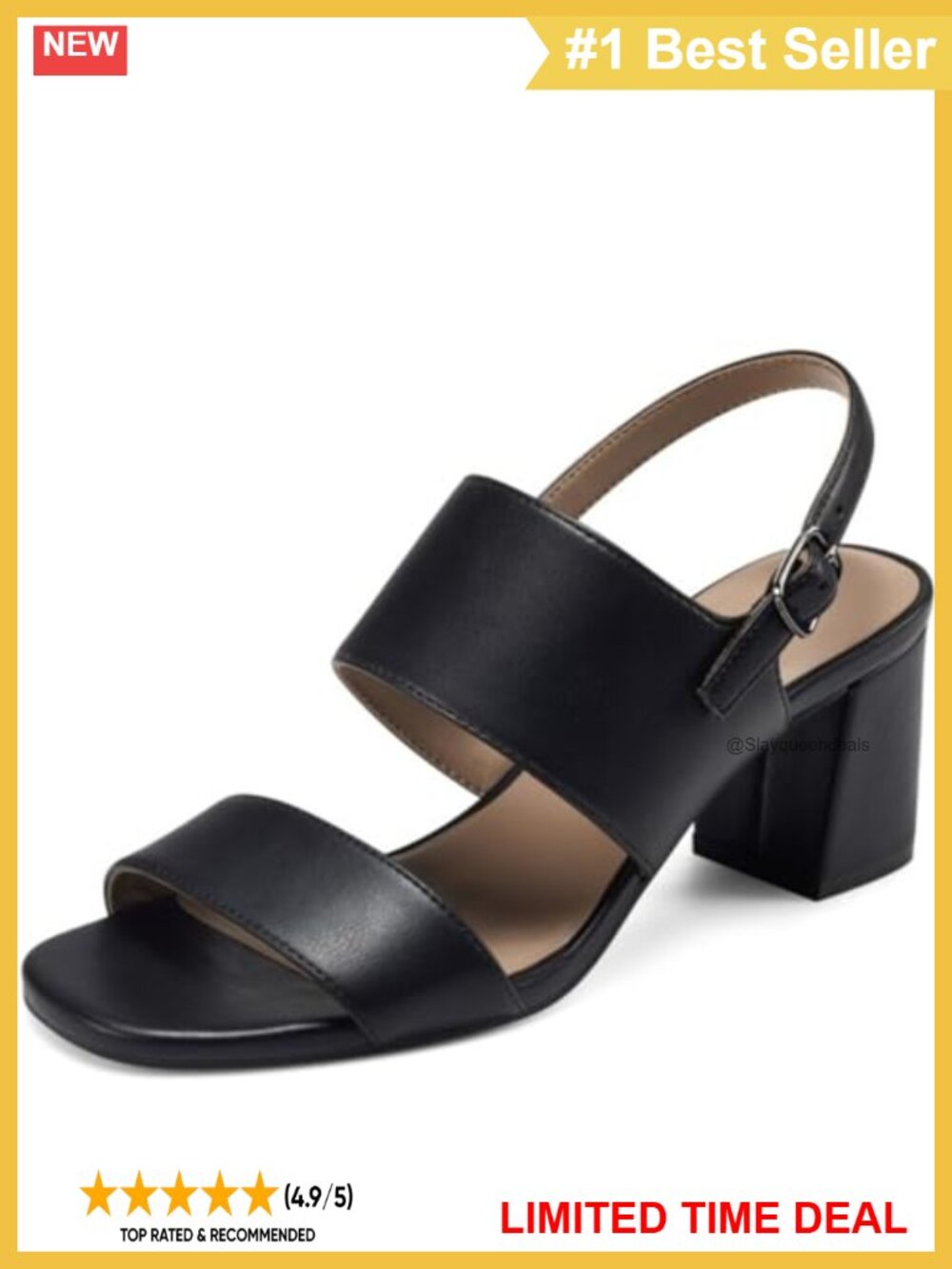 Faux Leather Slingback Block Heel Sandals